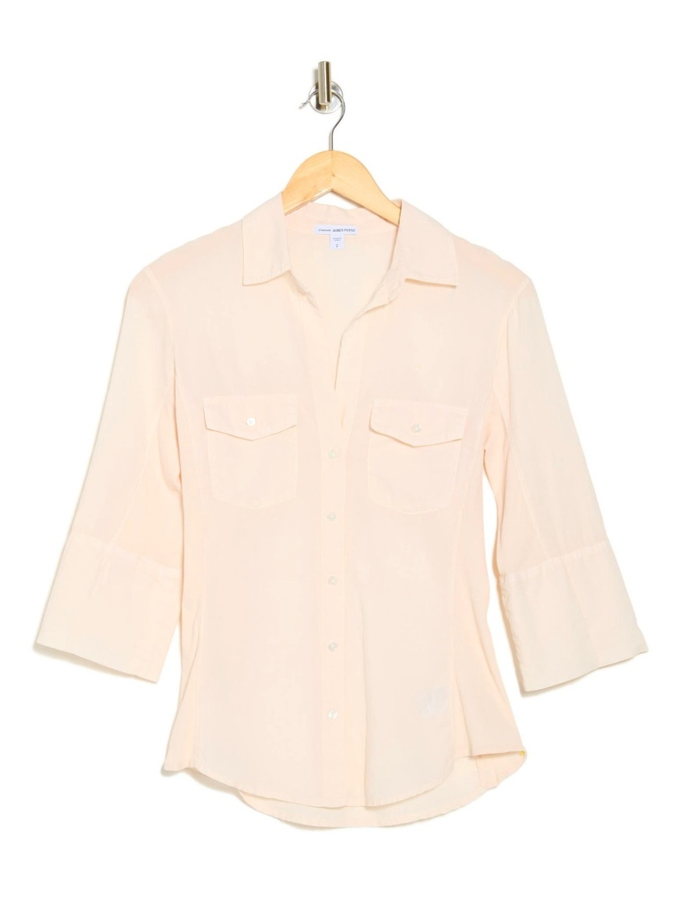 James Perse Button-Down Shirt Three Quarter Sleeve Light Peach MSRP $150